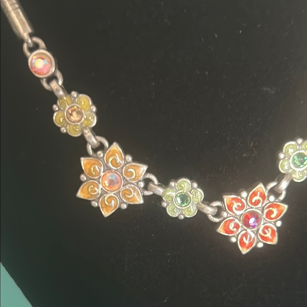 BRIGHTON GARDEN OF EDEN Retired Silver Plated and Enamel Floral Crystal Necklace - Picture 4 of 8
